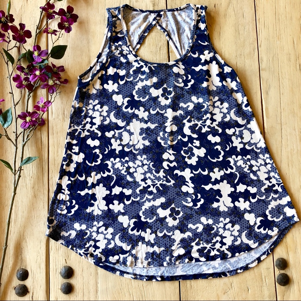EUC A-LINE Hawaiian Blue Floral Tank Top M